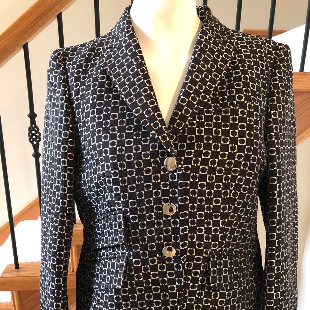 Gucci Classic Signature Lined Blazer w Silver Metal Hardware Black+Silver Sz 44